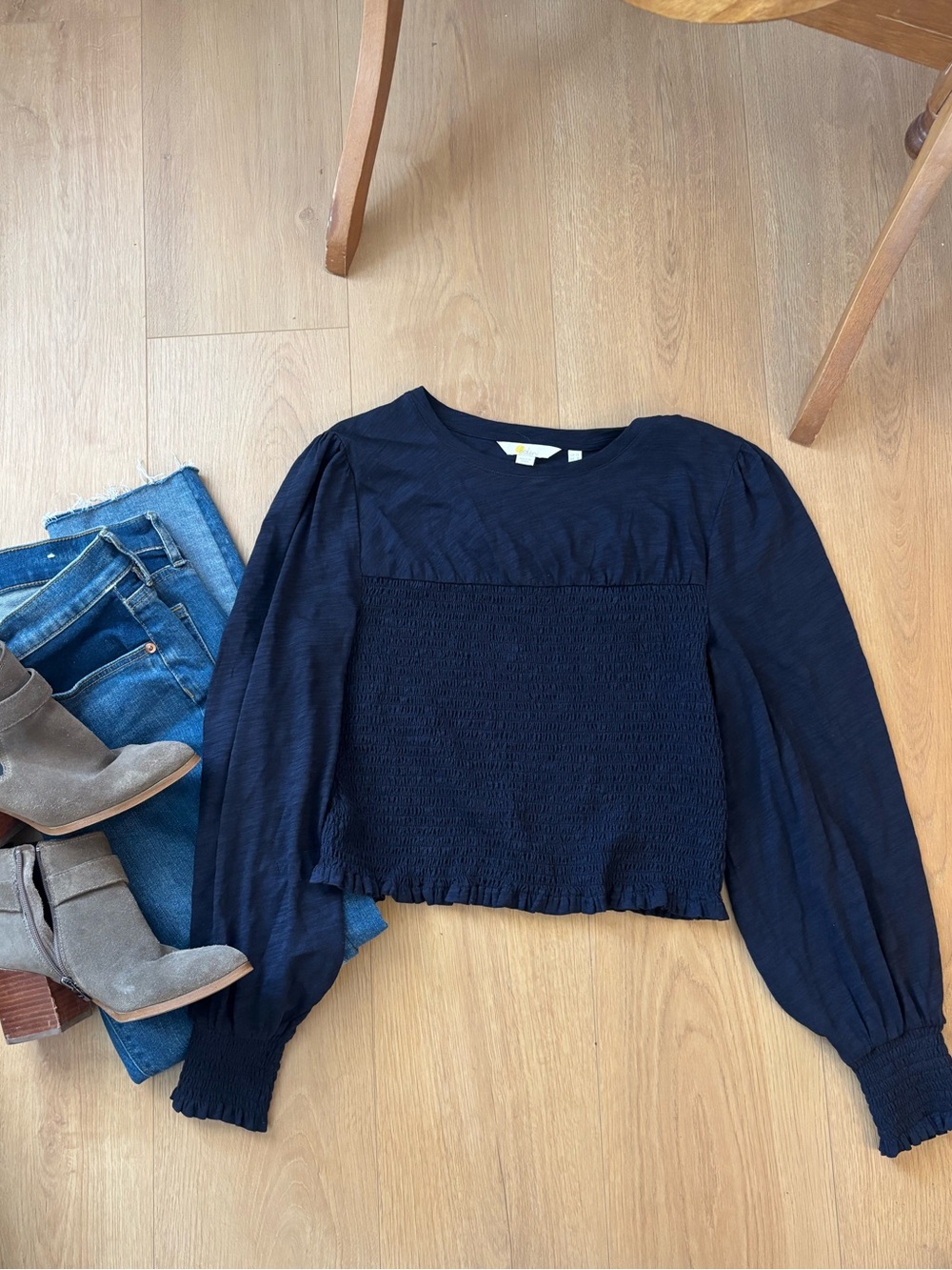 Boden Navy Long-Sleeve Crop Top